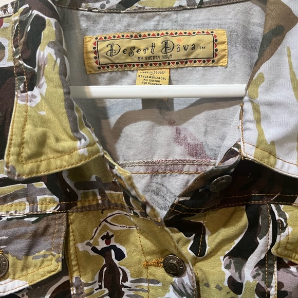 Desert Diva Western Rodeo Cowboy Print Jacket Sz XL greenish yellow - Picture 2 of 9